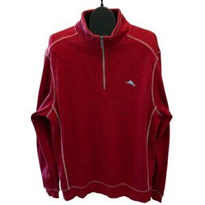 Tommy Bahama 1/4 Zip Pullover Top Sweatshirt Men's L Red w/ Blue Marlin Logo